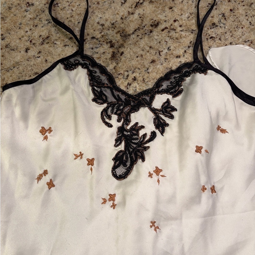 Vintage Natori Embroidered White Satin Maxi Dress - Picture 4 of 7